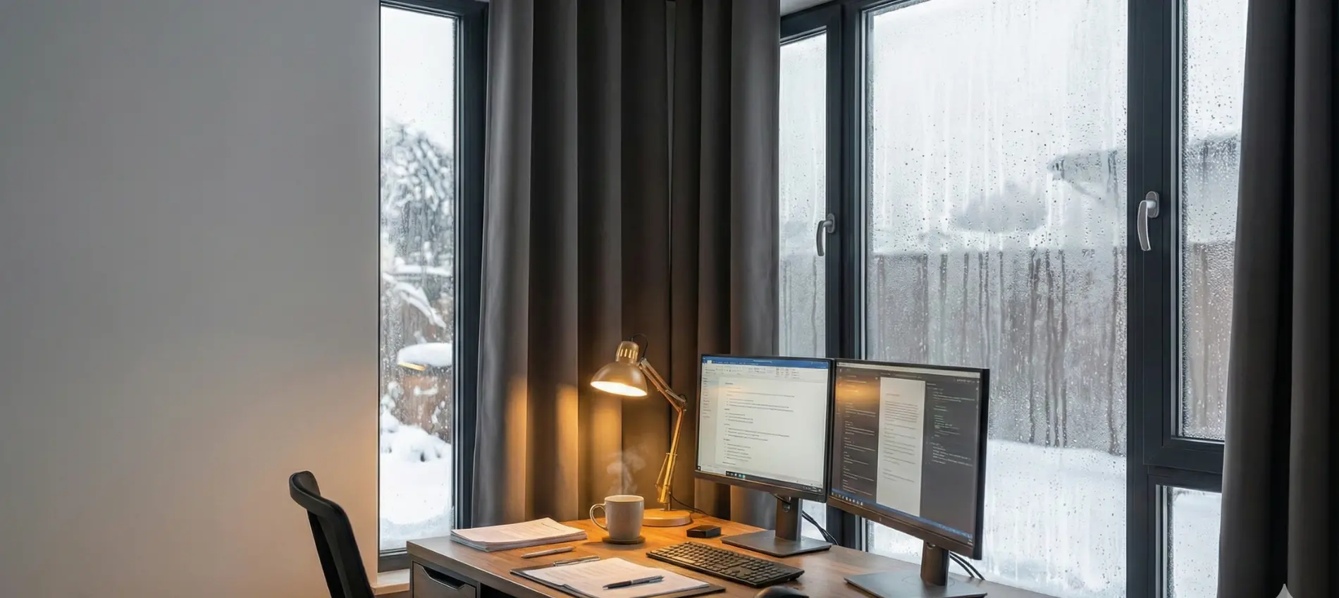 Bureaux froids en hiver : limiter le froid des vitrages avec des rideaux épais