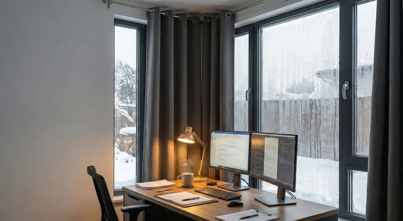Bureaux froids en hiver : limiter le froid des vitrages avec des rideaux épais