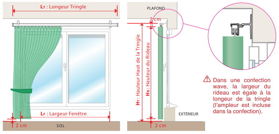 Tringe wave sur mesure : rail plafond pour rideau confection vague