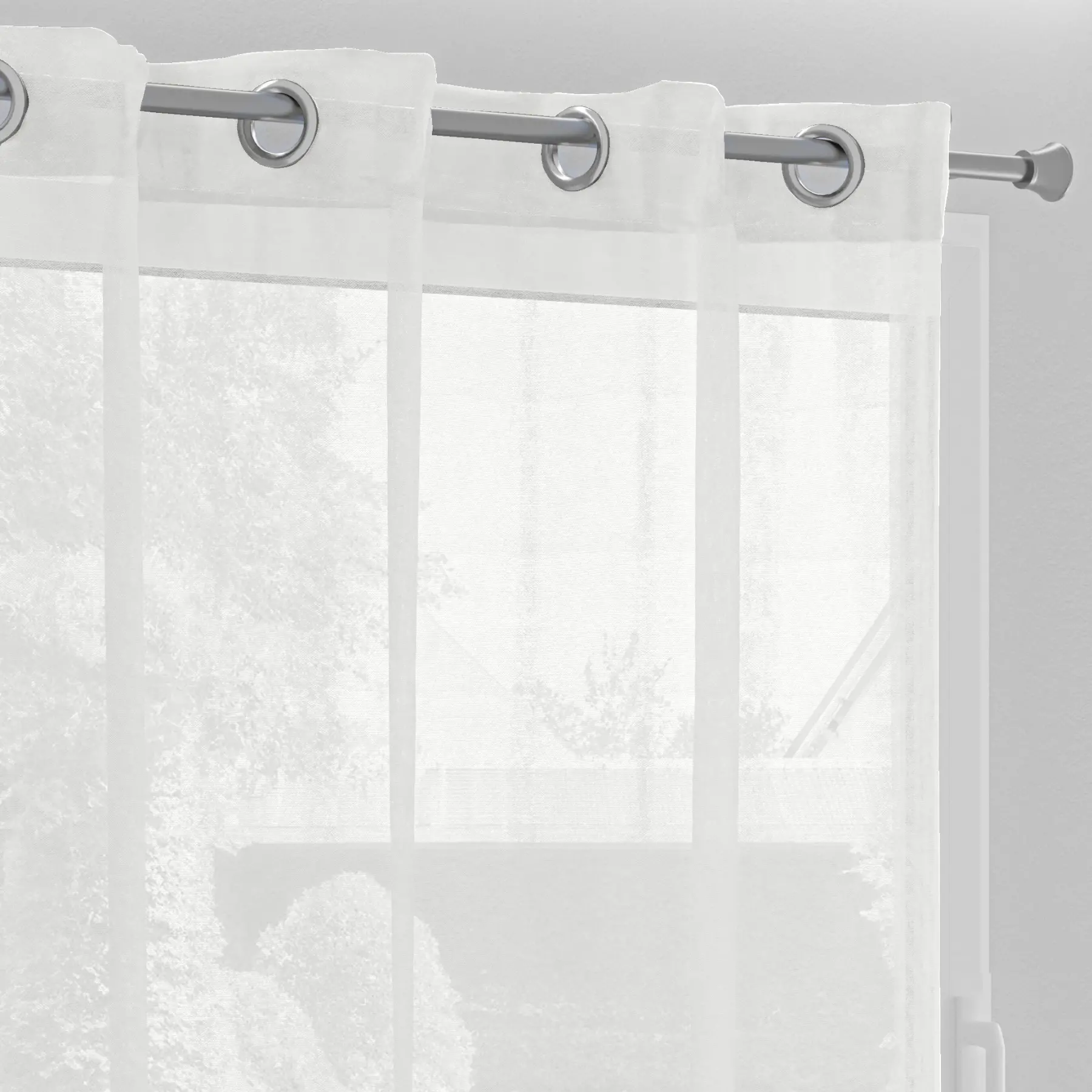 Voilage non feu M1 blanc - Oeillets 40 mm chromés - Tissu tamisant haute résistance - Sur mesure ERP élégant